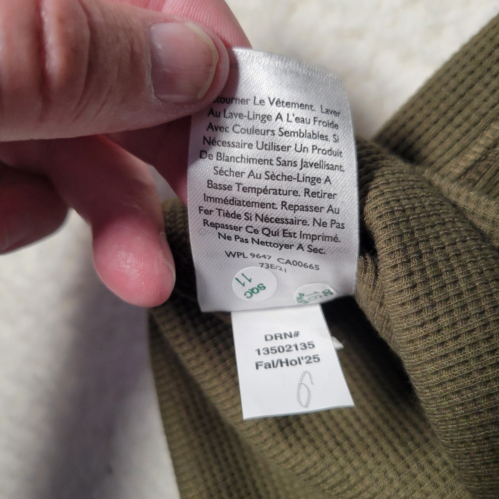 Eddie Bauer Thermal Henley Mens 2XL Dark Fatigue Green Waffle‎ Knit Long Sleeve - Picture 11 of 14